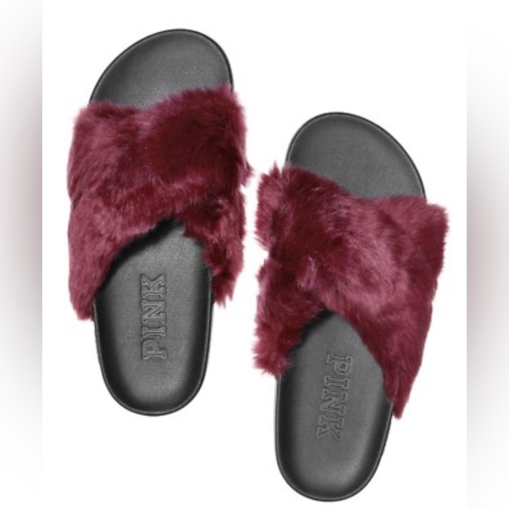 PINK Victoria's Secret Red Fuzzy Slippers